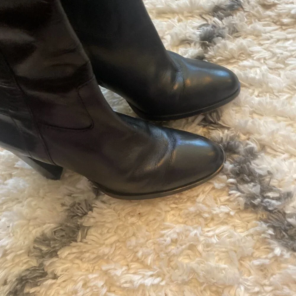 Michael Kors Black Leather Over the Knee Regina Boots w Silver Hardware Size 8